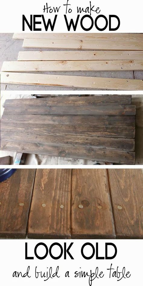 How to make new pine wood look old, like reclaimed or barn wood.  Easy diy idea with a step-by-step tutorial for the home. Make New Wood Look Old, Rustic Sofa Table, Rustic Sofa Tables, Rustic Sofa, Diy Holz, Into The Woods, Barnwood, Wood Planks, How To Distress Wood