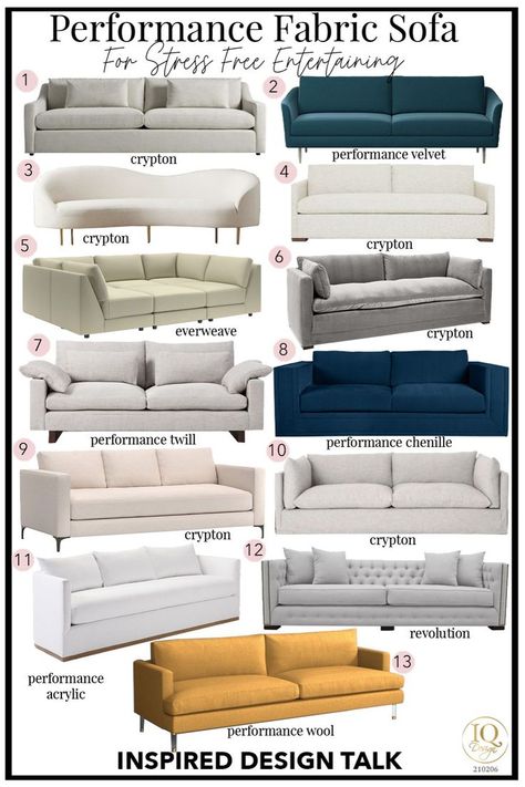 Awesome high performance fabric sofas and couches. This is so helpful! I love all these sofas so much. #sofaideas ##livingroomsofa Performance Fabric Sofa, Sofa Table Decor, Trendy Sofas, Couch Styling, Crypton Fabric, Sofas For Small Spaces, Couch Fabric, Living Room Sofa Design, Sofa Sectional