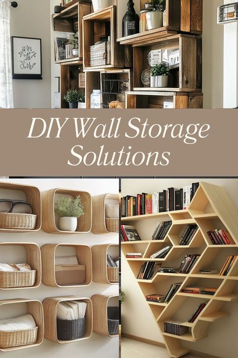 Maximize space and add style with DIY wall storage solutions, perfect for keeping your home organized and chic. #DIYStorage #WallSolutions Diy Wall Of Shelves, Diy Bookshelf On Wall, Diy Wall Organizer Bedroom, Build Shelves Into Wall, Diy Shelving Ideas Storage, Box Shelving Ideas, Wall Boxes Decor Ideas, Diy Knick Knack Shelf, Wall Cubes Ideas Decor