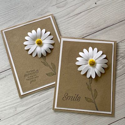 Card Design Handmade, Daisy Cards, Hand Stamped Cards, Paper Flower Crafts, Beautiful Handmade Cards, Invitation Card Design, Easy Paper Crafts, Flower Cards, Simple Cards