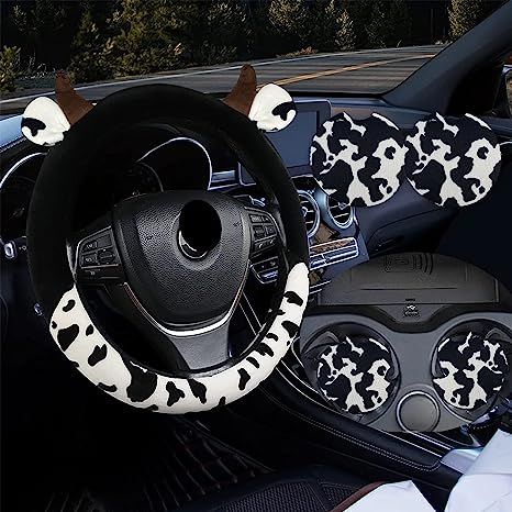 Cutest cow print steering wheel cover ever!!! #countrygirl #cowprint #summer #aesthetic #cute Cow Print Car Interior, Cow Stuff, Blue Cow, Truck Interior, Car Interior Decor, Car Ideas, Cute Cows, Steering Wheel Cover, Aesthetic Cute