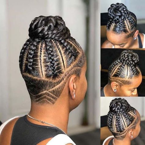 Box Braids Shaved Sides, Shaved Side, Braids With Shaved Sides, Shaved Side Hairstyles, Shaved Hair Designs, Tapered Natural Hair, Tapered Hair, Natural Hair Short Cuts, Braided Bun Hairstyles