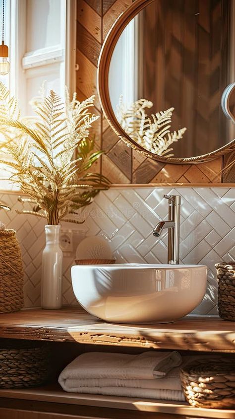 White ceramic sink on white countertop in bathroom interior with wooden elements, closeup. royalty free stock photo Bathroom Sink Backsplash Ideas, Color Schemes Bathroom, Closet Organization Bathroom, Bathroom Artwork Ideas, Bathroom Japandi, Girls Bathroom Ideas, Glass Door Bathroom, Bathroom Gallery Wall, Layout Bathroom