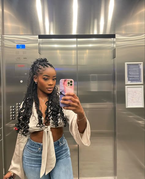 Summer Braid Ideas Black Women, Angel Braids Black, Black Bohemian Braids, Bohemian Braids Black Women, Knotless Braids Black Women, Angel Braids, Braids Black Women, Styling Braids, Bohemian Knotless Braids