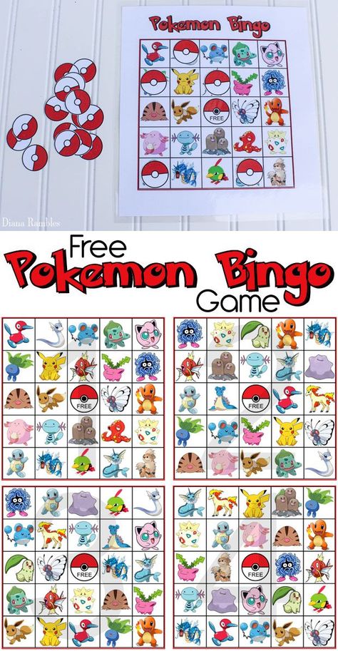 Free Pokemon Bingo Game Printable - Do your kids love Pokemon? Download and print this free Pokemon Bingo game for them to play. It's perfect for a Pokemon Birthday Party. This freebie includes 4 different bingo cards. #Pokemon #freeprintable #bingo #party Disney Party Games, Love Pokemon, Pokemon Themed Party, Fest Temaer, Pokemon Craft, Pokemon Birthday Party, Pokemon Theme, Pokemon Party, Pokemon Birthday