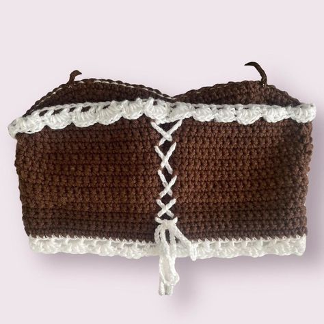 Crochet beekaboo coquette top (brown and white lacing) 🤎🤍 -straps are adjustable to secure your chest area, same goes for the backside of the top (you can tighten or loosen it from the back but keep in mind that this top is a tube top and there’s no split opening In the back, just the design of the straps) #crochet #crochetersofinstagram #crochetinstagram #crochettop #pattern #crochetpattern #inspo #coquette #tubetop #fashion #fypage #tiktok #aesthetic #cute #pink #skirts #summer #ruffles ... Coquette Chocolate, Pink Skirts, Coquette Top, Skirts Summer, Tiktok Aesthetic, Crochet Creations, Crochet Crop, Crochet Tops, Crochet Crop Top