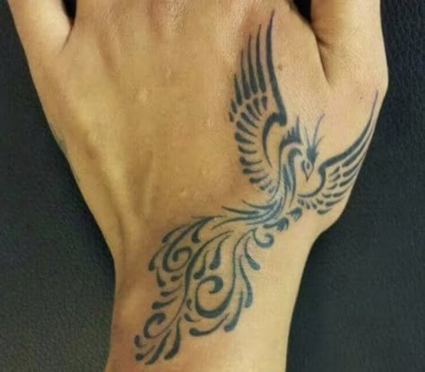 Phoenix Hand Tattoo, Phoenix Tattoo Feminine, Small Phoenix Tattoos, Phoenix Tattoos, Hand Tattoos For Girls, Hand And Finger Tattoos, Phoenix Tattoo Design, Tasteful Tattoos, Hand Tattoos For Women