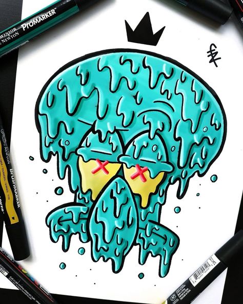 Fanta Zeus on Instagram: “Squidward drippppp Who do u want to see next in this style? . Getting better and better with those dripsss⚡⚡ . @fanta_zeus for more…” Doddle Art, Trippy Drawings, Drip Art, Graffiti Doodles, Trippy Painting, Hippie Painting, Doodle Art Drawing, Canvas Drawings, Graffiti Characters