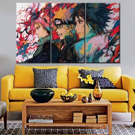 Naruto Graffiti, Anime Bedroom Ideas, Naruto Painting, Modern Canvas Painting, Anime Decor, 3 Piece Canvas Art, Graffiti Painting, Anime Room, Modern Wall Art Canvas