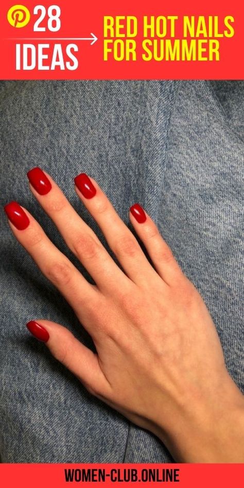 Red Summer Nails: Bright and Bold Designs for a Trendy 2023 Look - women-club.online Bright Red Square Nails, Basic Red Nails, Red Squoval Nails, Hot Red Nails Design, Red Square Nails Design, Nails Red Square, Square Red Nails, Red Nails Square, Square Nails Red