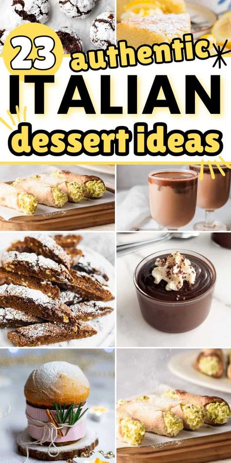 Impress your family and friends with these authentic Italian desserts that pack traditional flavors into simple, stress-free sweet Italian dishes. Whether it's a classic tiramisu or a refreshing granita, this collection of Italian dessert ideas will help you create show-stopping Italian recipes with minimal effort—perfect for any holiday or when you're looking for desserts that go with Italian food for your Italian dinner party! Italian Fall Dessert, Italian Themed Desserts, Italian Foods For A Party, Italian Party Desserts, Italian Inspired Desserts, Classic Italian Desserts, Desserts That Go With Italian Food, Mini Italian Desserts, Italian Buffet Ideas Dinners