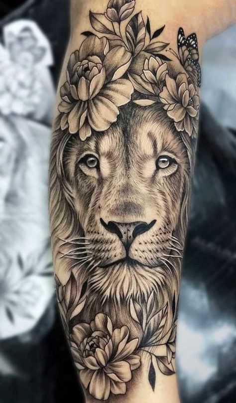 Lion Tattoo for Women: 20 Graceful and Empowering Designs - besttattoo.wiki - Unveiling Exquisite Ink Art Tattoos That Represent Growth And Strength, Tattoos Representing Strength, Tattoo Bein Frau, Animal Tattoos For Women, Lion Tattoo Sleeves, Girl Arm Tattoos, Lion Head Tattoos, Tattoo Sleeves, Forearm Tattoo Women