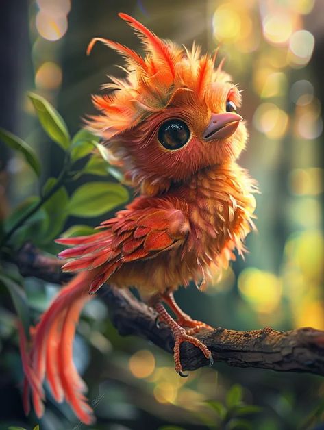 Midjourney AI Image: cute baby phoenix. game charicteristic → more in ai-img-gen.com Fawkes Phoenix, Bird With Crown, Phoenix Aesthetic, Phoenix Bird Art, Phoenix Fire, Rat King, Fantasy Animals, Drawing Animals, Phoenix Bird