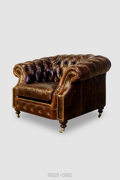 Cecil French Chesterfield Sofa from Roger Chris Brown Leather Chesterfield Sofa, Brown Leather Armchair, Chesterfield Sofas, Modern Leather Sofa, Leather Chesterfield Sofa, Leather Chesterfield, North Carolina Homes, House Interiors, Chesterfield Chair