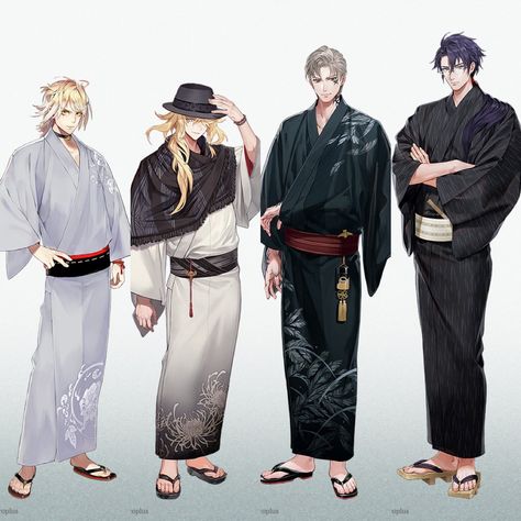 Anime Men Kimono, Men In Yukata, Male Kimono Reference, Male Yukata Drawing, Kimono Male Drawing, Japanese Yukata Male, Male Kimono Design, Male Kimono Drawing, Kimono Outfit Men