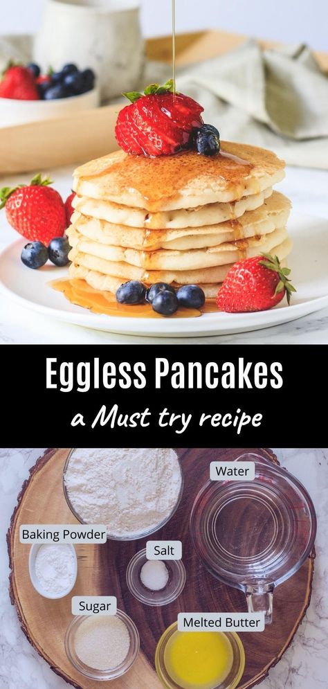 Milkless Pancakes, Homemade Pancakes Without Eggs, Pancake Recipe Without Milk, Eggless Pancake Recipe, Breakfast Ideas Without Eggs, Eggless Pancakes, Egg Free Pancakes, Easy Homemade Pancakes, Pancake Mix Recipe