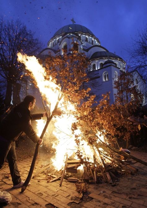 "Bless also now this tree which is a symbol of Thy cross and the Tree of Life in paradise, and which reminds us of Thy holy birth and of the logs which the shepherds of Bethlehem kindled to warm themselves when they came to worship Thee, the divine infant, and thereby prefigured Thy salvation-bearing cross."   (Serbian Orthodox Blessing of the Yule Log (BadnJak)) [Traditions] Serbian Christmas, Best Merry Christmas Wishes, Orthodox Christmas, Haitian Metal Art, Phrase Of The Day, English Christmas, Manitoba Canada, Yule Log, Belgrade Serbia