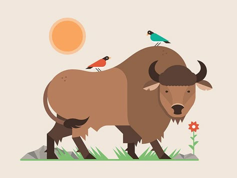 Buffalo Nepal Illustration, Bison Cartoon, Matt Anderson, Bison Art, Homemade Books, School Murals, Clipart Baby, Abstract City, Geometric Animals