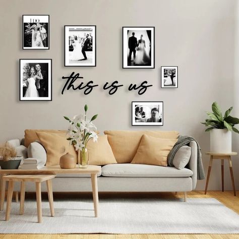 This Is Us Wall Decor, Wall Picture Gallery, Bday Poses, Wall Decoration Wedding, Gallery Living Room, Picture Walls, Hall Ideas, Dried Flower Wreaths, Wedding Wall