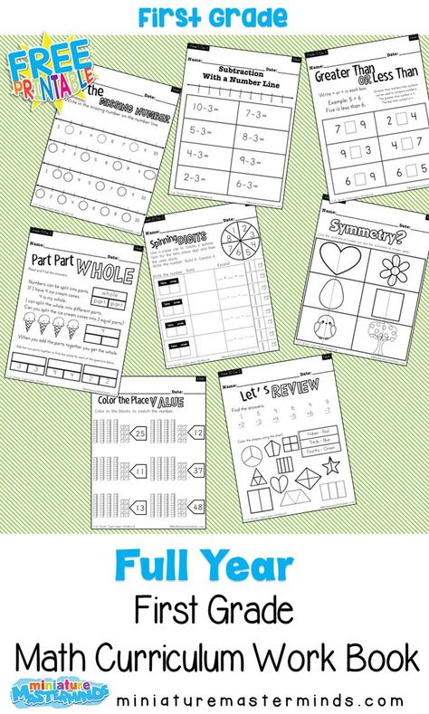 Full Year Math Curriculum First Grade Free Printable Book Books For First Graders, First Grade Curriculum, Book Miniature, First Grade Math Worksheets, Literacy Worksheets, First Grade Worksheets, Math Workbook, 1st Grade Worksheets, Grade Book