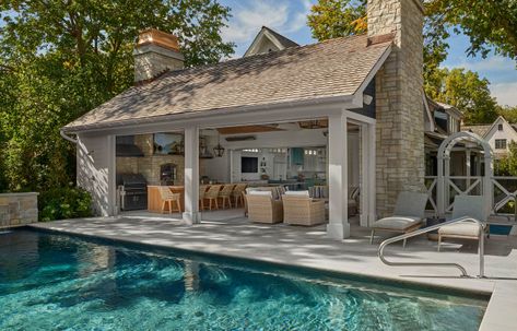 Beautiful Poolside Pavilion and Guesthouse for Open-Air Living Outdoor Patio With Kitchen, Patio With Kitchen, Cupcake Cosmos, Poolside Pavilion, Backyard Entertaining, Future Lifestyle, Lifestyle Changes, Pool House, Open Air