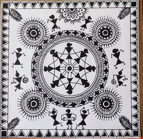 Warley Paintings, Warily Art, Warli Art Designs, Worli Painting, Warli Painting, Warli Art, Geometric Shapes Art, Indian Art Gallery, Mandala Art Therapy