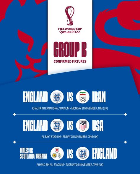 Group B. Group Stages World Cup Football Tournament 2022 In Qatar Fixtures World Cup Fixtures, Football Fixtures, Branding Identity Inspiration, World Cup Football, Cup Football, World Cup Champions, Football Tournament, Graphic Design Infographic, Soccer Poster