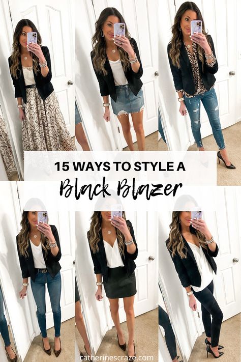 Cute Blazer And Jeans Outfits, Casual Summer Blazer Outfits, Dressy Black Blazer Outfit, Looks With Blazers For Women, Trendy Blazer Outfits Casual, Style A Blazer Casual, Styling Black Blazer Casual, How To Style Long Blazer Work Outfits, Outfit With Black Blazer And Jeans