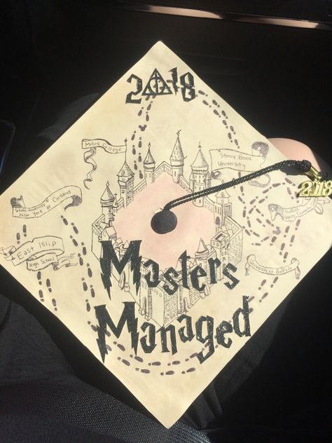 Mischief Managed Grad Cap, Grad Cap Designs Masters, Masters Cap Decoration, Masters Graduation Cap, Graduation Cap Decoration Teacher, Harry Potter Graduation Cap, Psychology Graduation Cap, Counselor Classroom, Psychology Graduation