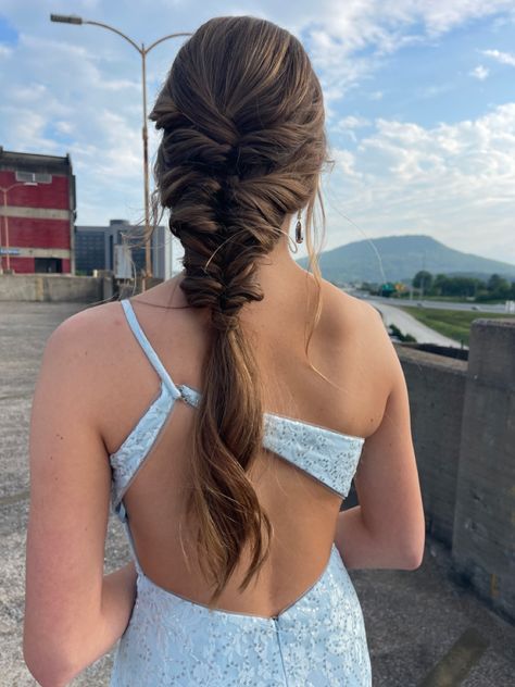 French Braid Prom Hair, Simple Hair For Prom, Prom 2023 Hairstyles, Hair Up Prom Styles, Prom Hairstyles To The Side, Prom Hair Updo Ponytail, Prom Hairstyles Up, Prom Hair Brunette, Prom Hairstyles For Thinner Hair