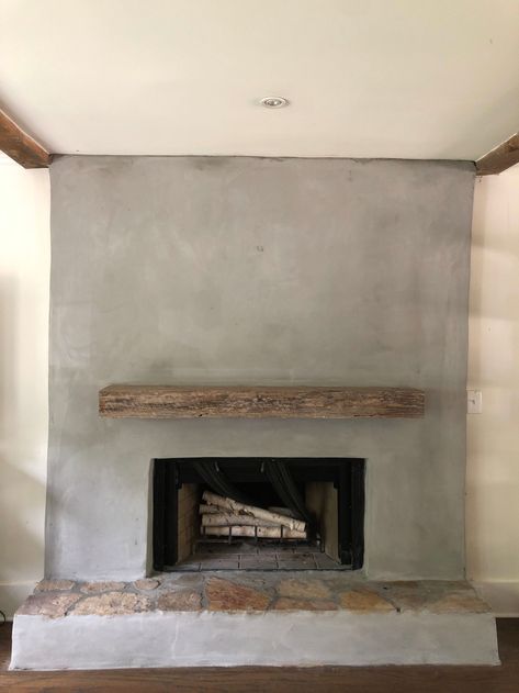 Fireplace Spanish, Diy Stucco, Rustic Wood Mantle, Fake Chimney, Adobe Fireplace, Fireplace Surround Ideas, Concrete Fireplace Surround, Wood Mantle Fireplace, Stucco Fireplace