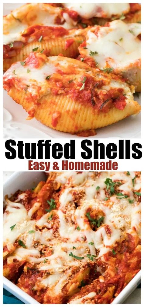 The BEST Stuffed Shells! Loaded with creamy, cheesy filling! #stuffedshells #pasta #vegetarian Best Stuffed Shells, Jumbo Shell Recipes, Lasagna Stuffed Shells, Baked Stuffed Shells, Stuffed Shells With Meat, Easy Stuffed Shells, Pasta Vegetarian, Shells Stuffed, Shell Pasta Recipes