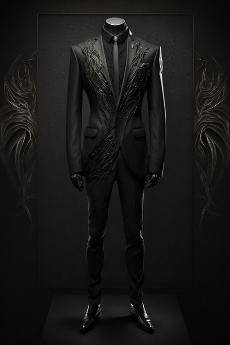 Scorpio zodiac sign inspired suit Villain Suit Male, Fancy Black Suits For Men, Dark Prince Outfit, Masquerade Ball Suit, Cool Suits For Men, Mens Fashion Blazer Casual Classy, Masquerade Suit, Fancy Tuxedo, Gothic Suit