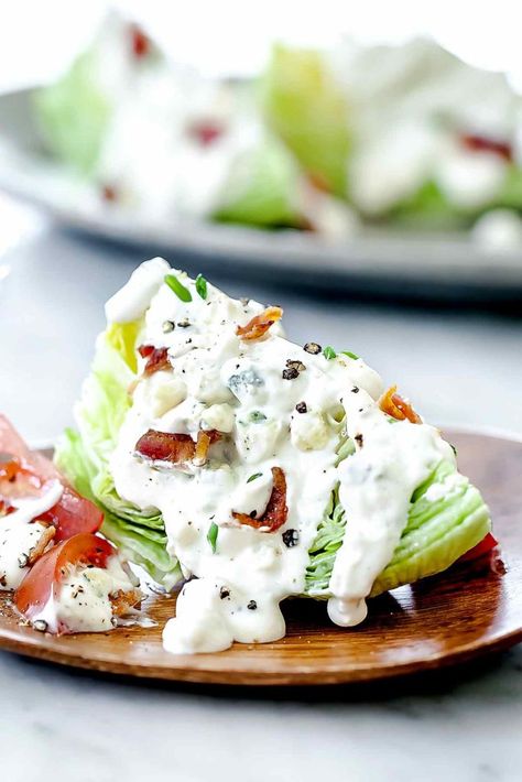 Classic Wedge Salad (+ Homemade Blue Cheese Dressing) | foodiecrush Salad Recipes Blue Cheese, Classic Wedge Salad, Iceberg Wedge Salad, Homemade Blue Cheese Dressing, Wedge Salad Recipes, Homemade Blue Cheese, Blue Cheese Dressing Recipe, Blue Cheese Recipes, Rotisserie Chicken Breast