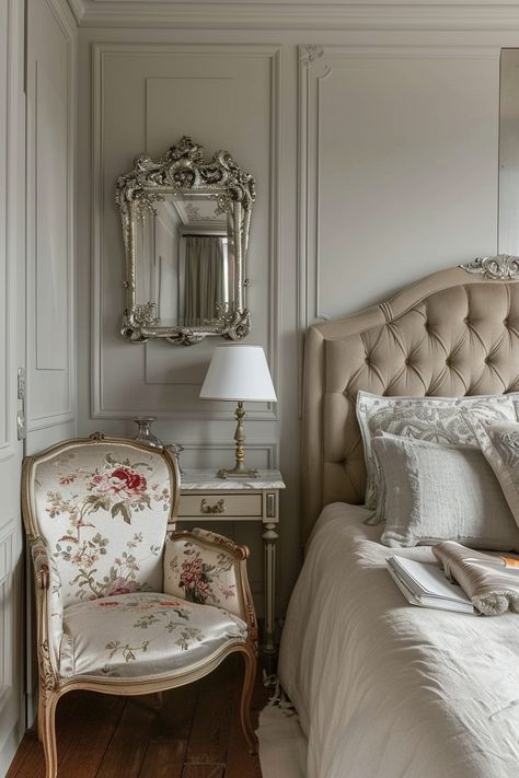 23 French-Girl Inspired Small Bedrooms to Enchant and Inspire – Everyday Inspo French Aesthetic Bedroom, French Apartment Bedroom, Parisian Modern Bedroom, Chic Small Bedroom, Vintage French Bedroom, Regency Bedroom, Parisian Modern, Wrought Iron Bed Frames, French Bedroom Decor