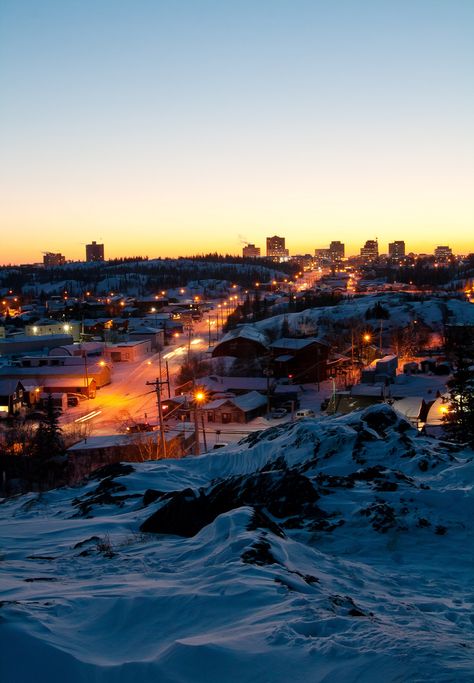 Winter in the City - Yellowknife, Northwest Territories, Canada Yellowknife Canada, Winter In The City, Photo Theme, Evening Aesthetic, Winter City, Canadian Winter, Northwest Territories, Night Photo, Winter Sunset