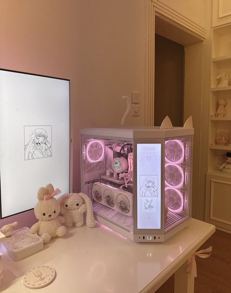 Girly Streaming Setup, Gaming Stuff To Buy, Girly Pc Setup Aesthetic, Girly Gamer Room, Pc Room Aesthetic, Cozy Gamer Setup, Gaming Bedroom Setup, Gaming Room Setup Bedrooms, Pc Setup Aesthetic