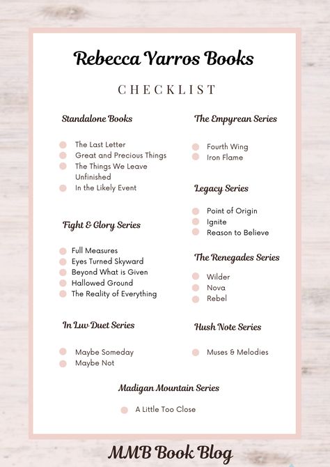 Discover the enchanting world of Rebecca Yarros' books in order, perfect for book lovers and fans of Greek mythology. Explore her captivating reading list today!rn In The Likely Event Book Rebecca Yarros, Rebecca Yarros Books, Fitness Notebook, Books Checklist, Book Series To Read, Book Checklist, Reading Checklist, Reading Boards, Book Tok