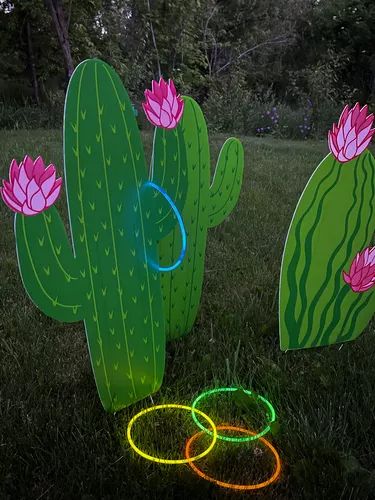 Diy Cactus Decorations, Cactus Ring Toss, Cactus Fiesta Party, Cactus Decor Diy, Diy Cactus Party Decorations, Fiesta Games For Kids, Cactus Birthday Party Ideas, Desert Party Decor, Southwest Party Decor