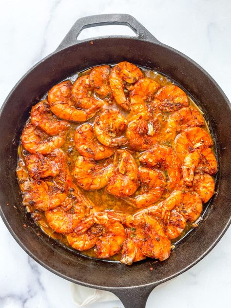 There's already a recipe for Jamaican pepper shrimp . This recipe is a simpler version of that recipe. The traditional dish can feel overwhelming to make because of the tedious prep work of deveining shrimp with the shells and heads on. The traditional shrimp dish is also cooked on the stove top and usually has...Read More Pepper Shrimp Jamaican, Jamaican Pepper Shrimp, Jamaican Shrimp Recipes, Peppered Shrimp, Pepper Shrimp Recipe, Caribbean Foods, Coconut Curry Shrimp, Jamaican Cuisine, Pepper Shrimp