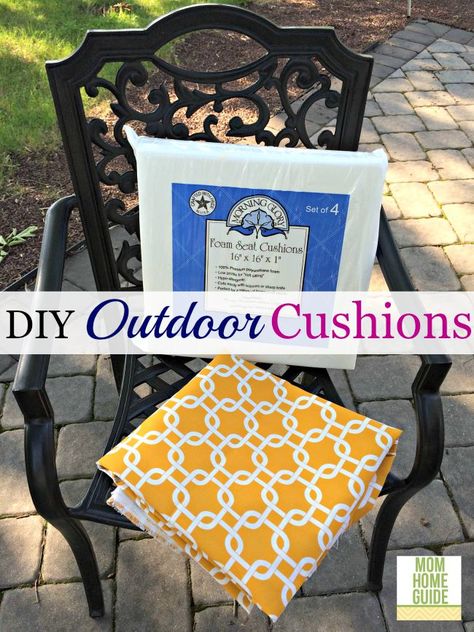 How to make inexpensive outdoor seat cushions. Super easy! Diy Patio Cushions, Seat Cushions Diy, Diy Chair Cushions, Diy Outdoor Seating, Patio Chair Cushions, Outdoor Seat Cushions, Patio Furniture Cushions, Outdoor Chair Cushions, Outdoor Seat