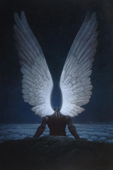 African American Male Guardian Angels | Angel Wings - Unknown Artist Kadir Nelson, Male Angels, Creature Fantasy, Male Angel, Ange Demon, Angels Among Us, Black Angels, Guardian Angels, Angels And Demons