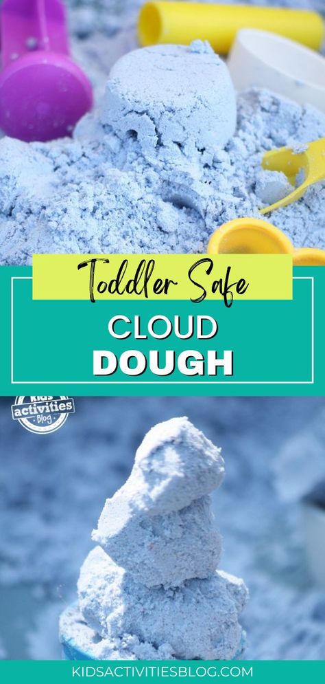 Toddler Safe Cloud Dough is simple and easy to make using our 2 ingredient cloud dough recipe. This cloud dough is toddler safe because it is made without baby oil or cornstarch. You can color it with a third non-toxic ingredient making it perfect for use in sensory bins or as sensory play. Cornstarch Dough, Cloud Dough Recipe, Cloud Dough Recipes, Homemade Dough Recipe, Sensory Dough, Cloud Dough, Homemade Dough, Easy Toddler, 2 Ingredient