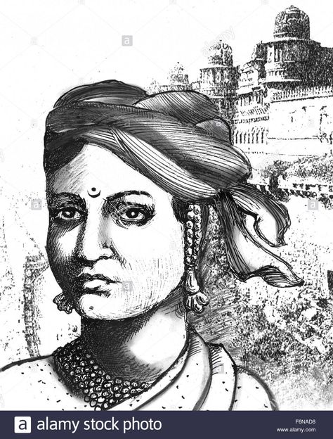 Download this stock image: Rani Lakshmibai sketch, Jhansi, madhya pradesh, india, asia - F6NAD8 from Alamy's library of millions of high resolution stock photos, illustrations and vectors. Rani Laxmi Bai Real Photo, Rani Lakshmi Bai Sketch, Rani Laxmi Bai Drawing, Rani Laxmi Bai, Rani Lakshmi Bai, Lakshmi Bai, Sketch Vs Final, Women Freedom, Indian Freedom Fighters