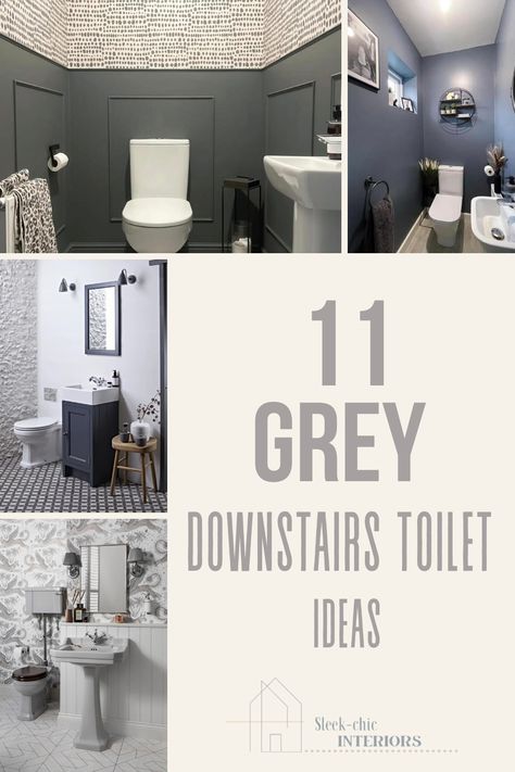 Downstairs toilets are synonymous with being small, poxy and often forgotten, but why not make them the star of their own show? With a small downstairs toilet, you can afford to be a little bit brave and create something that leaves a lasting impressions with your guests. Grey Small Toilet Ideas, Small Grey Toilet Ideas, Downstairs Toilet Accessories, Grey Downstairs Toilet, Grey Toilet Room, Under Stairs Half Bathroom Ideas, Cloakroom Ideas Guest Toilet, Grey Toilet Ideas, Small Toilet Room Ideas Modern