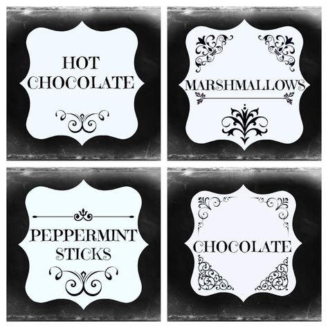 Ribbonwood Cottage: FREE Chalkboard labels for your own Hot Chocolate Station. Hot Cocoa Bar Labels, Hot Cocoa Party, Hot Chocolate Station, Hot Chocolate Party, Chocolate Station, Polar Express Party, Cocoa Party, Chirstmas Decor, Chocolate Sticks