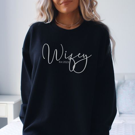 Cute Anniversary Gifts, Wifey Sweatshirt, Mrs Sweatshirt, Bride Sweatshirt, Wifey Material, Bachelorette Outfits, Couples Sweatshirts, Personalized Bride, Wedding Keepsakes