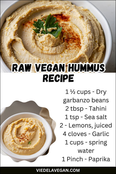 Raw Vegan Hummus Recipe Raw Vegan Hummus, Raw Chickpea Recipes, Raw Hummus Recipe, Chickpea Hummus Recipe, Vegan Hummus Recipe, Vegan Dip Recipes, Vegan Chickpea Recipes, Low Fat Vegan Recipes, Living Foods