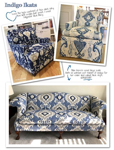 Cotton Ikat Prints for Slipcovers Printed Sofa Fabric, Ikat Sofa Living Room, Ikat Chair, Ikat Upholstery Fabric, Fabric Sofa Cover, Sofa And Armchair, Ikat Blue Fabric, Ikat Cushions, Custom Slipcovers