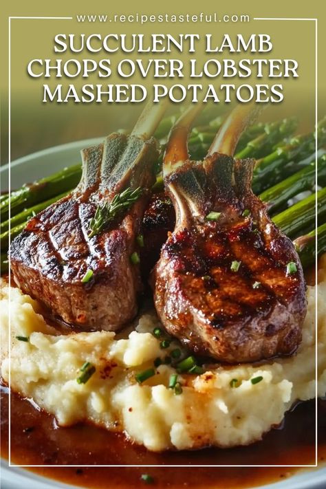 Indulge in a gourmet feast with succulent lamb chops paired with creamy lobster mashed potatoes and perfectly roasted asparagus. This elegant dish is perfect for special occasions or a delightful dinner at home. Lamb And Lobster Dinner, Lobster Mashed Potatoes, Lamb Dinner, Lamb Chop Recipes, Lobster Dinner, Gourmet Chef, Incredible Edibles, Dinner At Home, Roasted Asparagus